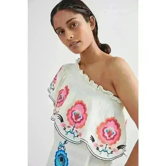 Anthropologie x Plenty by Tracy Reese Embroidered One-Shoulder Maxi Dress sz S - Picture 2 of 5